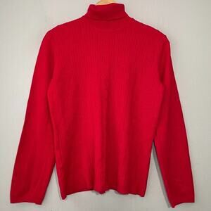 Vintage Evan Picone Size Large Red Cable Knit Turtleneck Sweater 90s Minimalist